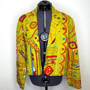 Chico’s Lime Green Full Embroidered with Studded Accents Open Front Ja…